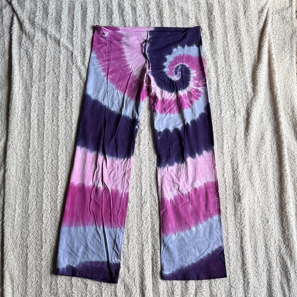 American Apparel Tie-Dye Spiral Track Pants in Purple, Pink, Light Blue